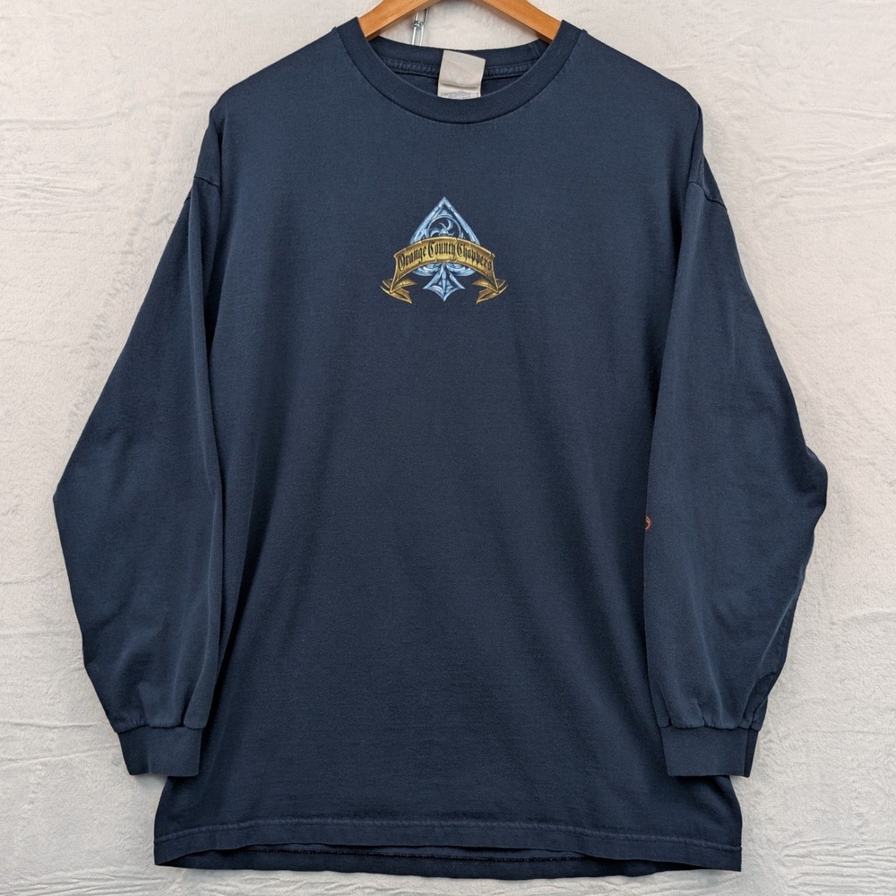 VTG Orange County Choppers T-Shirt Men's XL Navy Blue Long Sleeve Moto Biker Y2K